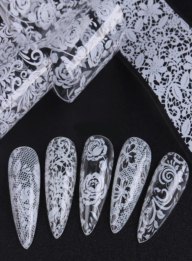 DANNEASY 10 Rolls White Lace Nail Art Foil Transfer Sheets, Lace Nail Foil Decals Starry Sky Nail Foils Holographic Transfer Foils Stickers for Women Girls Manicure Tips Supplies - Image 3